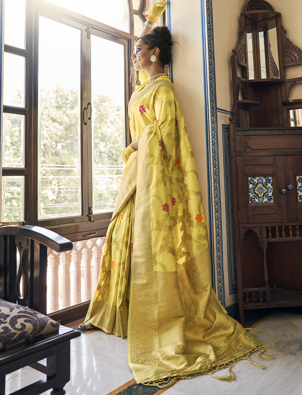 Yellow Dola Silk Saree