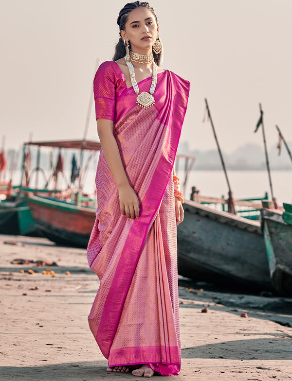 Dull Pink Soft Silk Pattu Saree