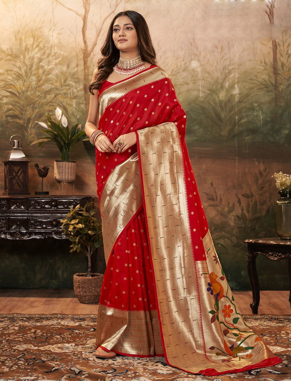 Scarlet Pure Paithani Silk Saree
