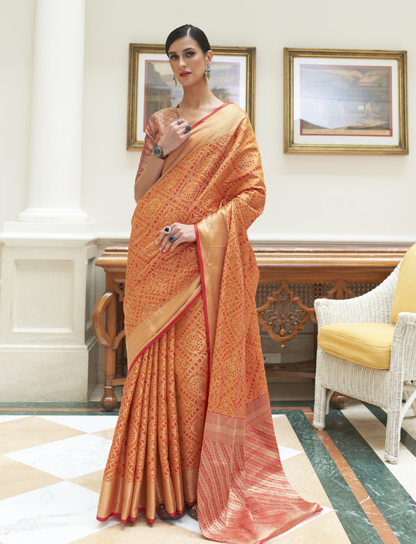 Narangi Orange Woven Patola Silk Saree