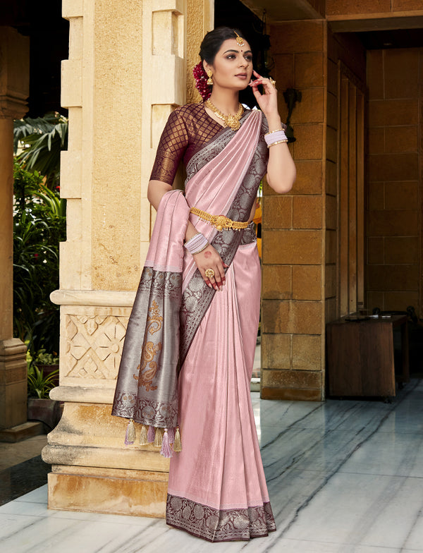 Soft Pink Soft Silk Saree with Chhap dying