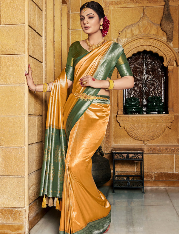 Yellow Soft Silk Saree with Chhap dying