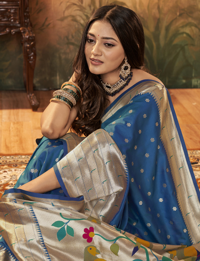 Precious Navy Blue Paithani Silk Saree With Super classy Blouse Piece –  LajreeDesigner