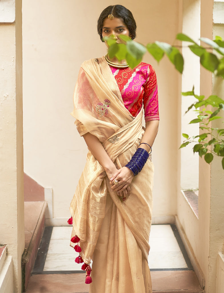 Tissue silk Saree with blouse in Pink colour 31004