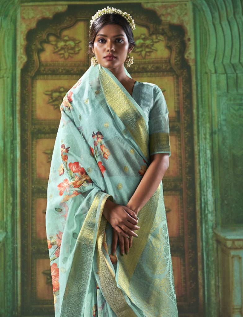 Teal gajji silk saree set (DMT-23) ( DMT-23 & BLS-04) – www.anjumodi.com