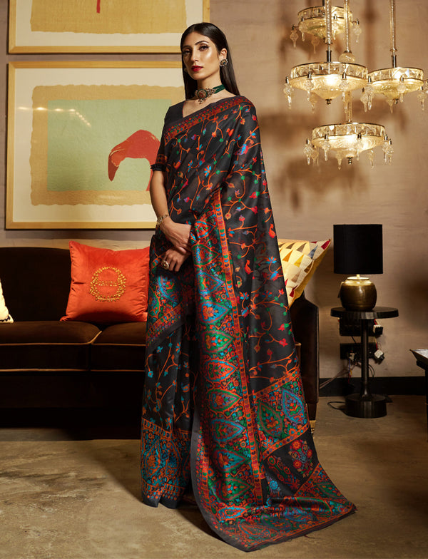 Multi Color Pure Modal Silk with Kashmiri Weaving Saree